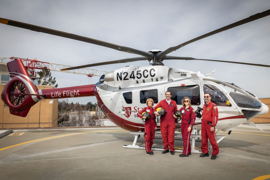 Open video Life Flight crew in front of their helicoptor in a modal