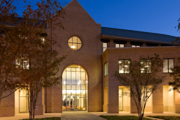 A large brick building in the evening