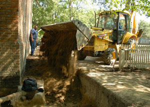 Completed excavation trenches backfilled along the east side of the Brafferton
