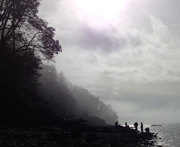 Students explore the cobble beach of Snug Harbor on San Juan Island in WA as the afternoon sun tries to fight through the clouds.