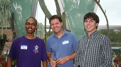 Marquis Stokes '12 (left) and Matthew Badgett '12 (right) made their first reunion, with current faculty member Matt Wawersik (center)