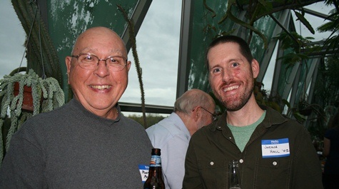 Professor Emeritus Martin Mathes speaks with Joshua Hall '02 on his 10th reunion