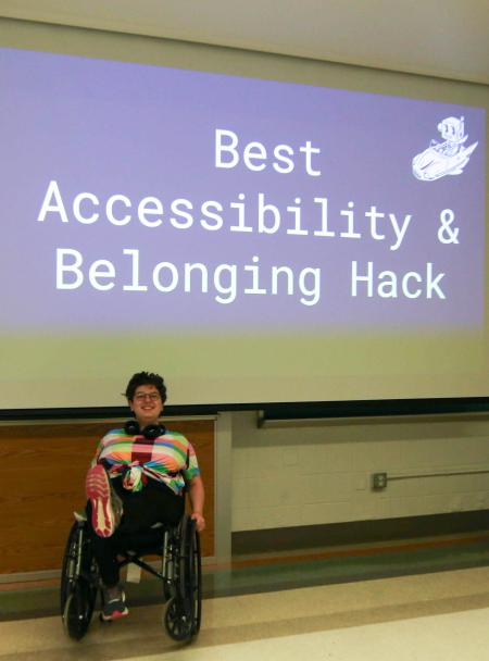 1693 Scholar Alex Cooper ’25 was part of a three-member team that created this year’s winning Hackathon project, Hell on Wheels, embodying creative interdisciplinary approaches to marrying technology, accessibility, and inclusivity. (Photo by Emmanuel Sampson)