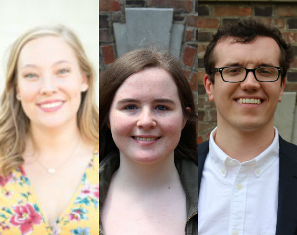 Abigail Mcfarland, Colleen Mulrooney and Aaron Spitler were three of the five William & 玛丽 students to win the Fulbright Award in 2019.