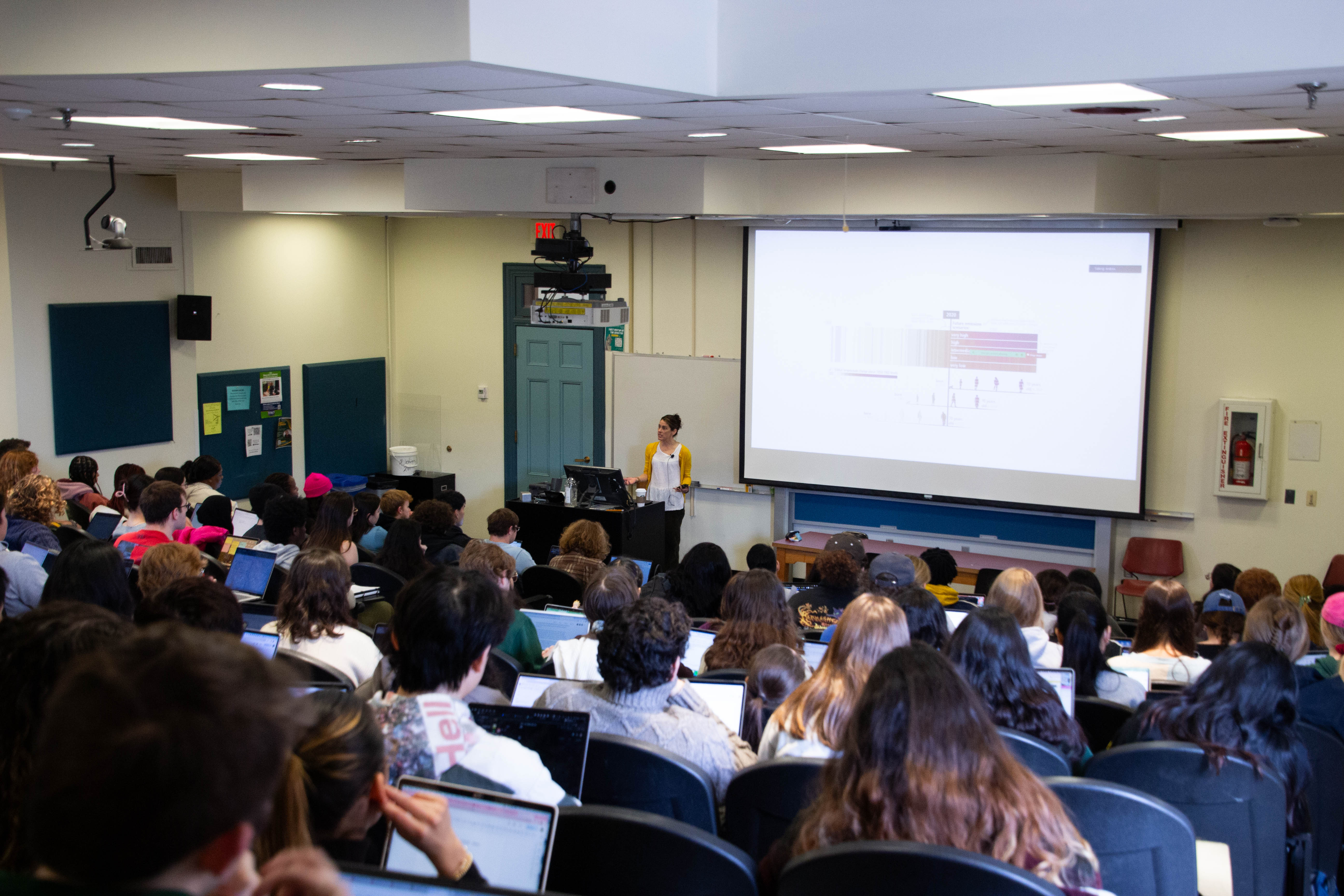 Journalist Stephanie Hanes presented to students in Prof. Andrea Wright's Global Movements class. (photo by Tess Willett)
