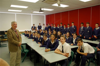 Prof. Oakley at St. Spyridon's College in Maroubra, Australia