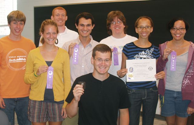 (standing, left to right), Benjamin Boyd, Sallie Ford, Myles Busching, Sam McVane, Bennett Henkel, Irene Morrison-Moncure, and Astrid Broady; squatting in front: Zach Mott.  Not pictured:  Madeline Chessman, Laura Tancredi, Ehren Wade, Zoe Weinstein, Gregory White.