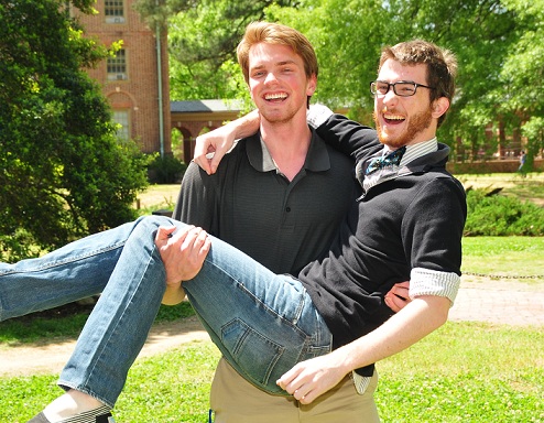 Mike Pozulp (holder) and Nathan Scaff (holdee), winners of the Hackathon.