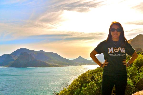 W&M Student in front of mountains