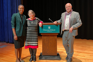 A&S Assistant Dean for DEI, Wanjiru Mbure, Acting Dean of Arts & Sciences, Suzanne Raitt, and Colum McCann