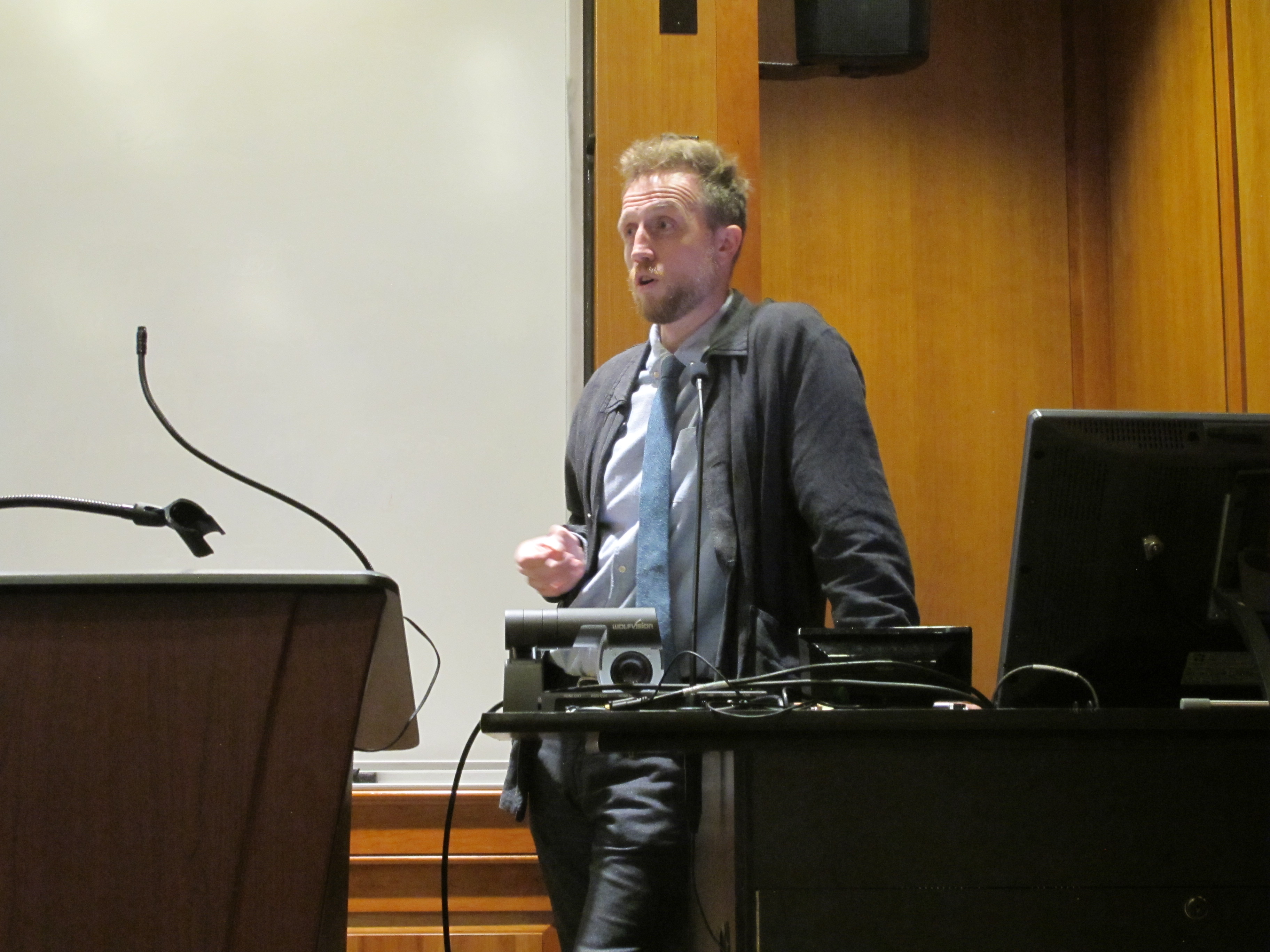 Dr. Blankholm presents from the podium