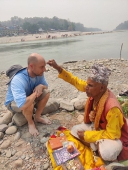 Professor Burchett experiencing the local culture for his collaborative project “Understanding Indigenous Knowledge and the Cultural and Religious Significance of Nature for Integrative, Holistic Water Conservation Strategies in Nepal”