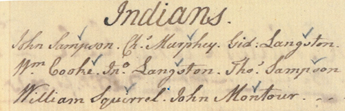 Bursar's Book (detail), 1745-1770, W&M Libraries.