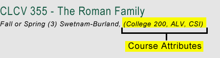Image showing the Course Attributes section of the course description in the Undergraduate Catalog