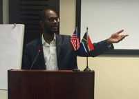 Eddie R. Cole gives a presentation to CPUT student services professionals and student leaders. Photo courtesy of Eddie R. Cole