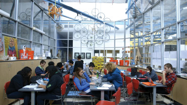 The original High Tech High opened in September 2000 in a newly renovated facility at the former naval training center in San Diego. Since then, High Tech High Learning has renovated buildings for five additional schools at the same location, creating a “village” of three high schools, two middle schools and an elementary school. Photo courtesy of ''Most Likely to Succeed'' film