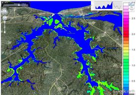 Output from a VIMS storm-surge model shows flooding in the Lynnhaven River during Hurricane Irene.