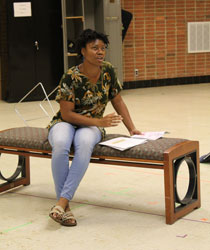 Neonna Ferebee ’20 as headmistress Martha Dobie in rehearsal. (Photo by Olivia Gunter)