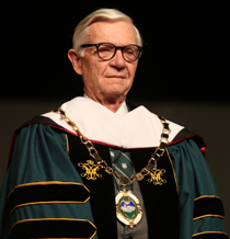 Taylor Reveley wearing the new badge and chain of office (photo by Stephen Salpukas)