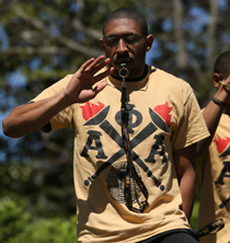 Zach Sims performs with his fraternity during last year's Day for Admitted Students. (Photo by Stephen Salpukas)