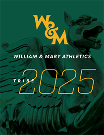 A graphic with the griffin statue in a green background with W&M 威廉, 玛丽 Athletics Tribe 2025 on top in text