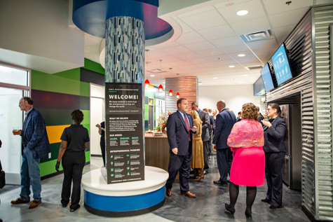 Attendees of the event explore the interior of the hub. (Photo by Skip Rowland '83)