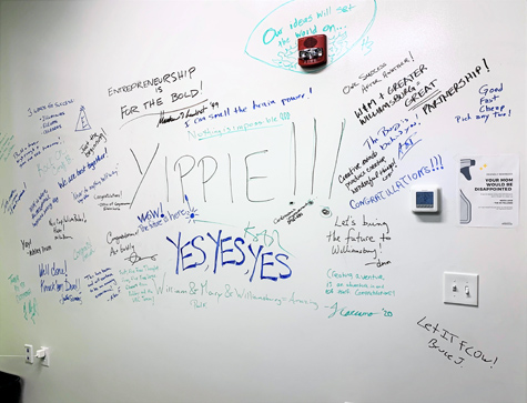 Attendees of the event wrote well wishes on one of the walls. The photo was posted to President Katherine A. Rowe's Instagram account Thursday. (Photo courtesy of Elizabeth DeBusk-Maslanka)