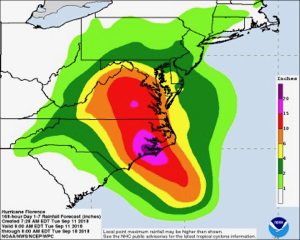 Heavy rainfall in North Carolina during September 2018 due to Hurricane Florence elevated sea level at the Wilmington tide-gauge station throughout the fall. (NOAA image)