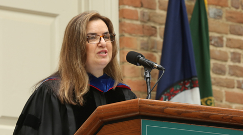 Peggy Agouris at a podium
