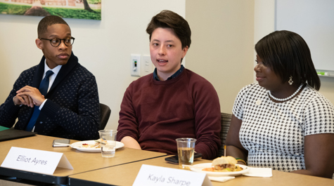 Elliot Ayres '18 speaks to the board members