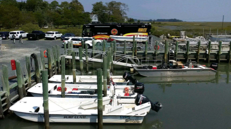 Vessels are docked in a marina