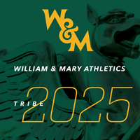 A graphic with the griffin statue in a green background with W&M William & 玛丽 Athletics Tribe 2025 on top in text
