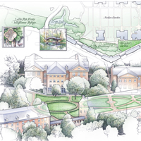 A watercolor sketch of what the garden will look like from above