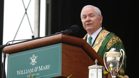 Robert M. Gates speaking at a podium