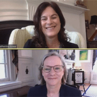 Video screen squares containing Katherine Rowe and Maria Donoghue Velleca