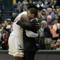 Nathan Knight and Dane Fischer hug