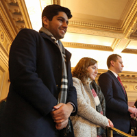Students stand in the gallery of the Virginia State Capitol