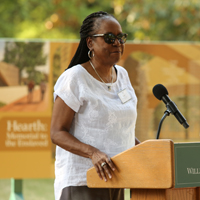 Jody Allen Ph.D. ’07 speaks at the event. (Photo by Stephen Salpukas)