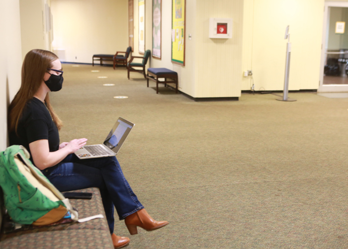 Hannah Smith ’21 is a Kinesiology & Health Sciences major who is organizing the observations and data collection of mask use on campus. (Photo by Stephen Salpukas)