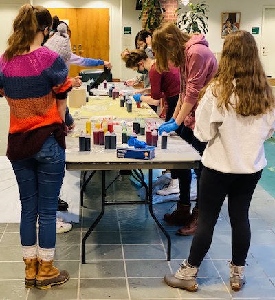Students participate in a Sunday Funday face mask decorating event as part of the spring semester's 20 Events in 21 Days initiative. Photo by Eric Margiotta 