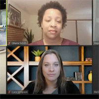 Zoom meeting video screen with two faces