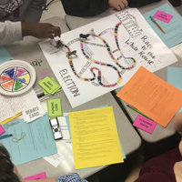 High schoolers playing board game