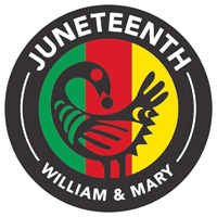 A graphic with red, black and yellow designs and a round logo in the middle that says Juneteenth William & 玛丽