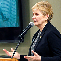 Peel Hawthorne speaking at a podium 