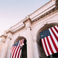 American flags at capitol building