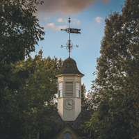 The cupola of the Wren Building with weathervane on top