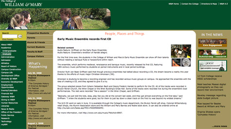 W&M Web site through the years