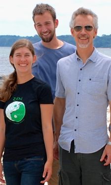 Study authors Jonathan Lefcheck (center) and Emmett Duffy (right) with colleague Pamela Reynolds