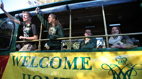 Waving to the crowd