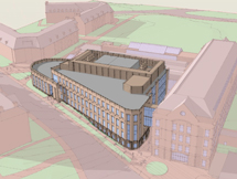 Architect’s drawing of the new ISC 3 at William & 玛丽, which will fill the space between ISC 1, to right) and ISC 2, the old Rogers Hall.